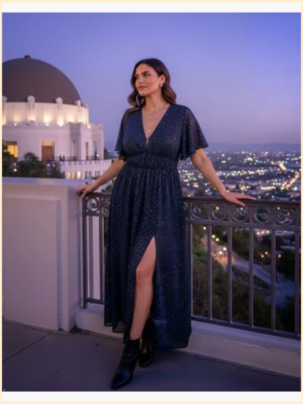 Deep V-Neck A-Line Maxi Dress with Pockets Flutter Sleeve - Picture 4 of 7
